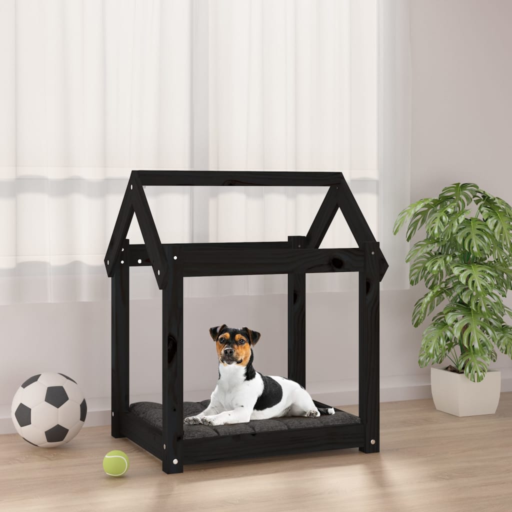 Vidaxl Schwarz Hundebett 61X50x70 Cm Massivholz Kiefer