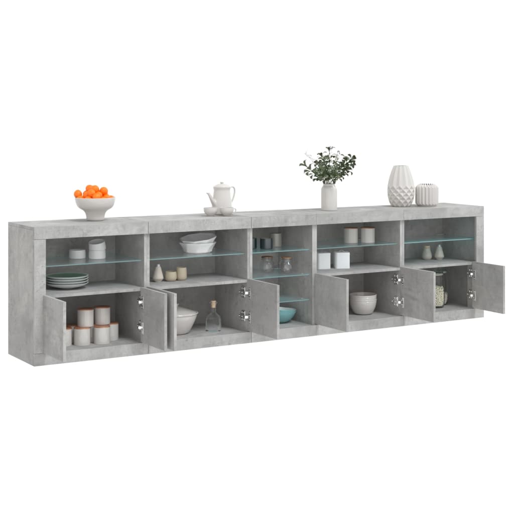Credenza Con Luci Led Grigio Cemento 283x37x67 Cm Vidaxl
