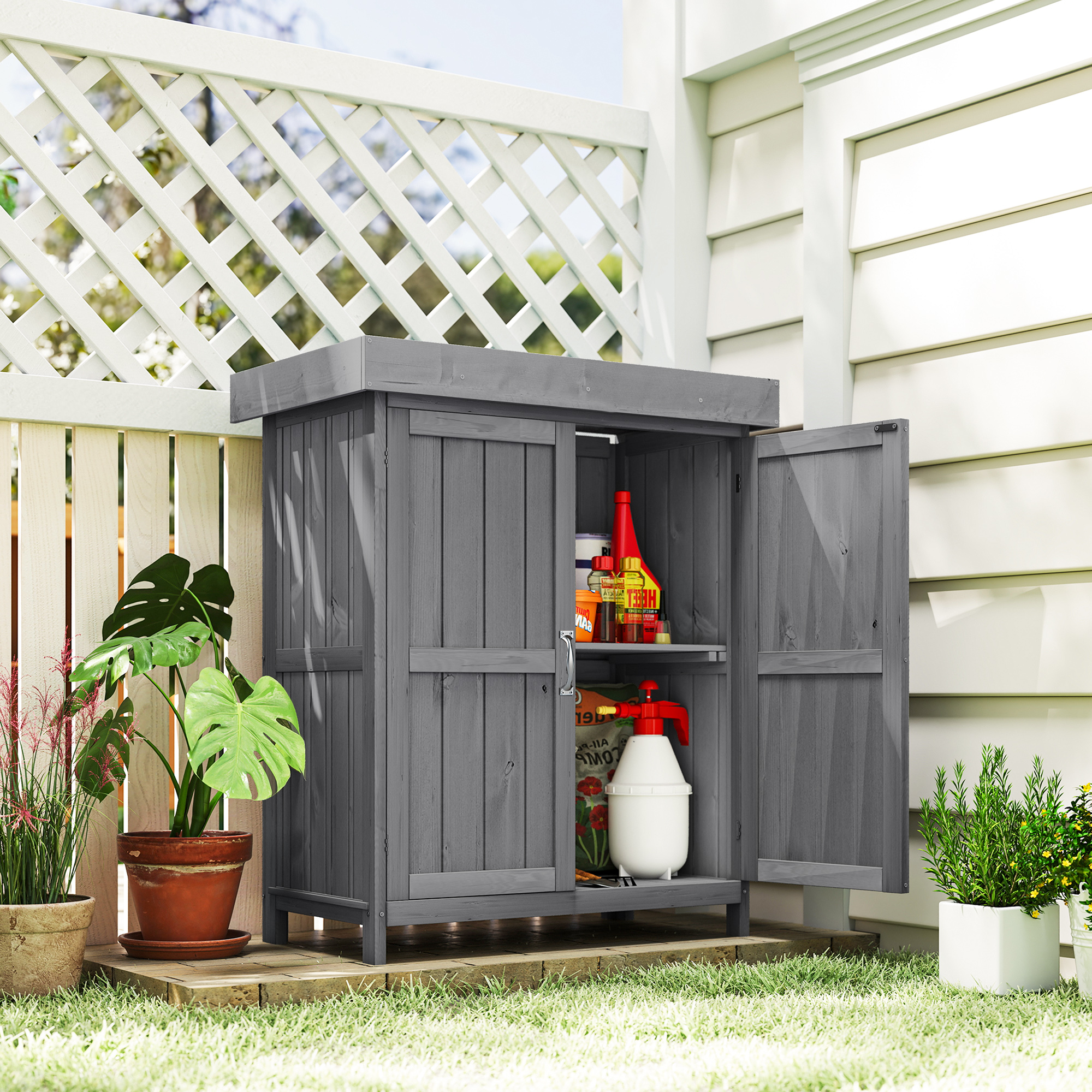 Armoire De Jardin Autoportante Double Porte – Étagère Intégrée – Toit