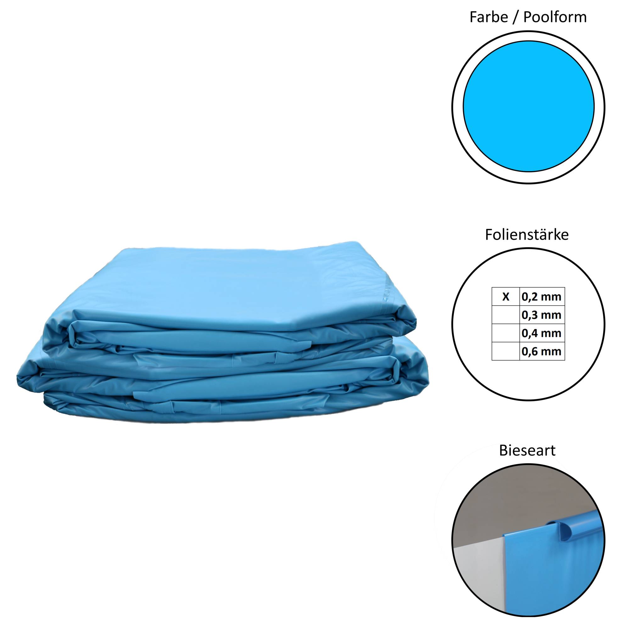 Summer Fun - Poolfolie Ersatzfolie Rundbecken 450x90cm - Dicke 0,2mm - Overlap - Blau