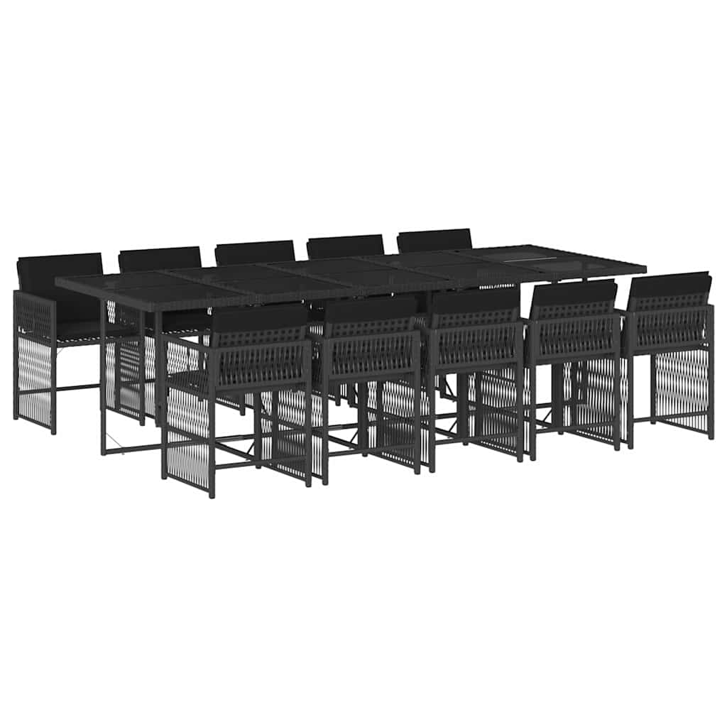 11 Piece Garden Dining Set With Cushions Black Poly Rattan Vidaxl