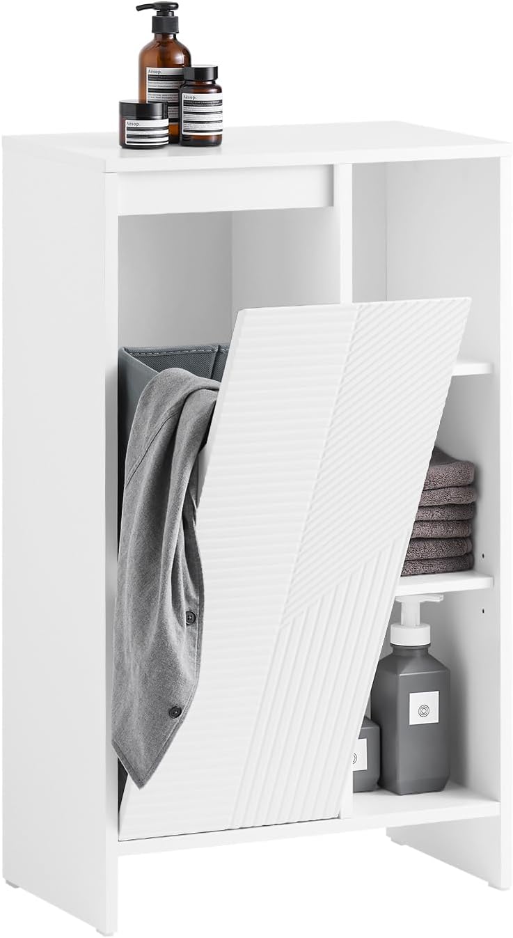 Sobuy – Armoire À Linge Bzr156w – Meuble Bas De Salle De Bain Avec Sac