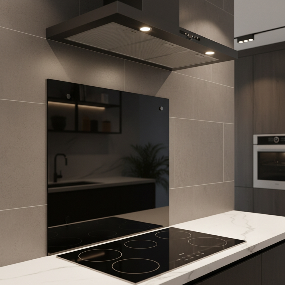 Paraspruzzi Melko Copri Stufa In Vetro, Per Cucina, Stufa, Piastrelle, Vetro Di Sicurezza Temperato Da 6 Mm, Parete Posteriore Della Cucina, Viti Incluse, 70 X 50 Cm, Nero