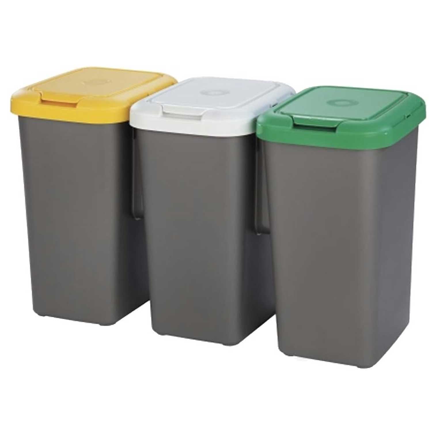 Tontarelli - Set de 3 Papeleras de Reciclaje para Orgánico, Vidrio y Plásticos - Contenedores de Clasificación de Residuos 77x32x47.5 cm para Hogar