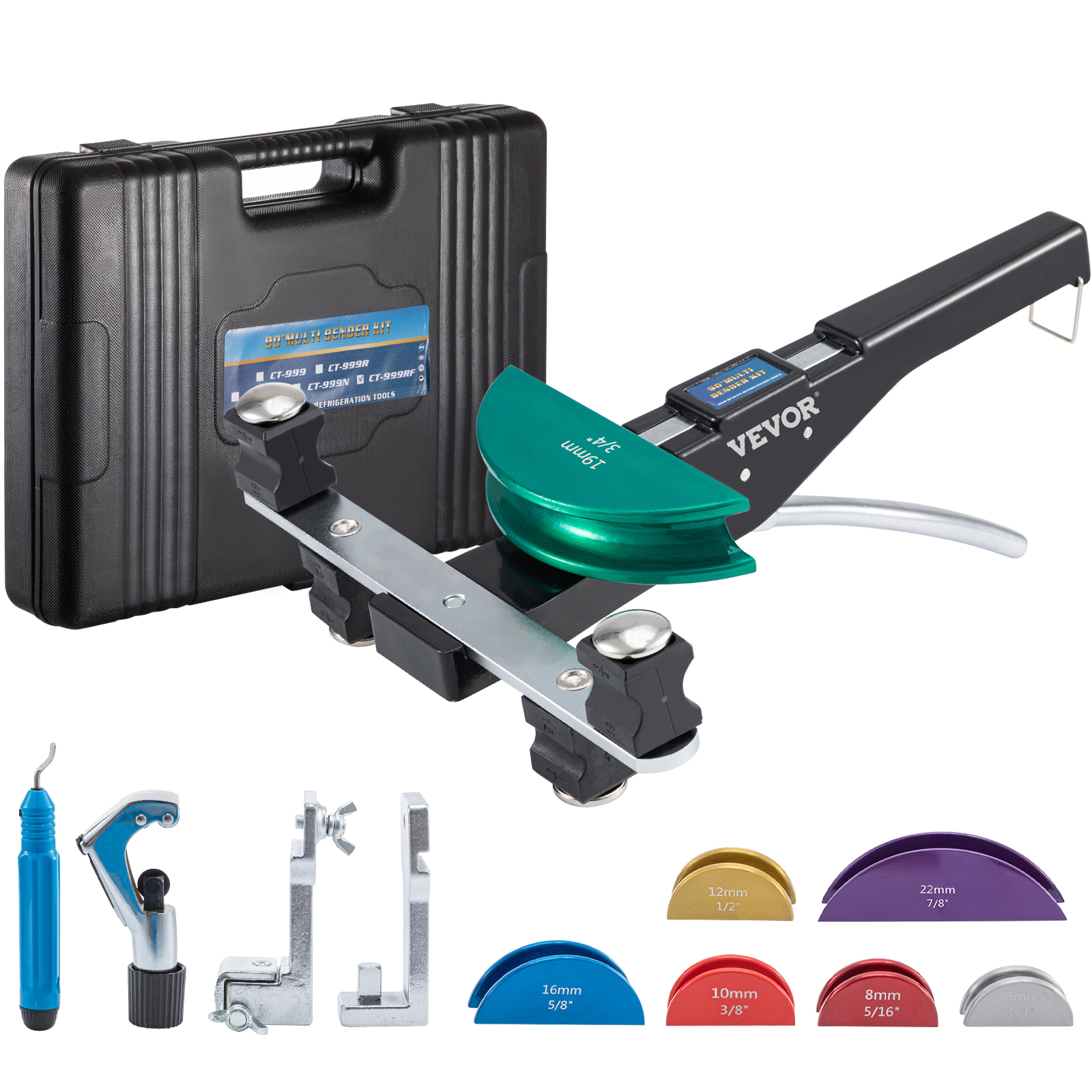 Vevor Copper Pipe Bender, 7 Colorful Dies 1/4-7/8 Inch 90 Degrees Forward And Reverse Bending, 6-22 Mm For Copper & Aluminum Tubes With Reverse Bend