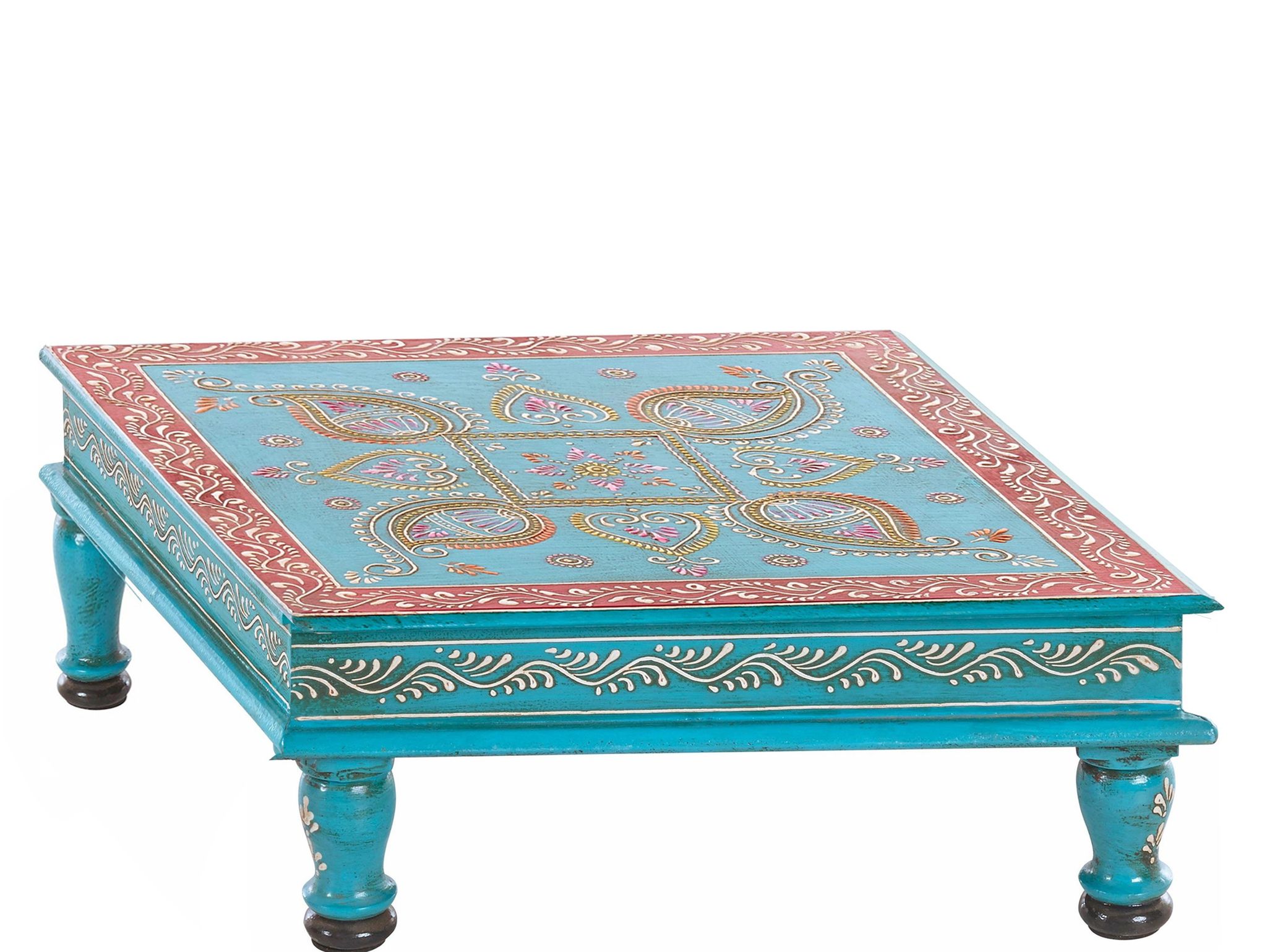 Table D'Appoint En Bois De Manguier Turquoise – Table Basse Fixe