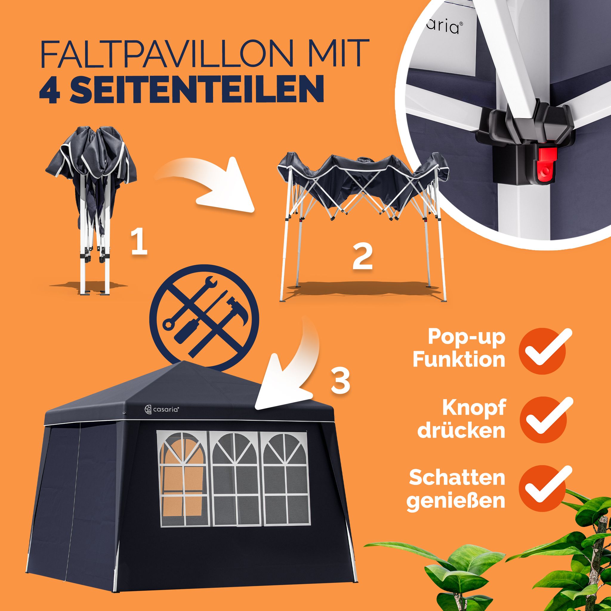 Faltpavillon Capri Anthrazit 3x3m inkl 4 Seitenwänden