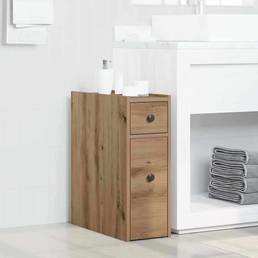Armoire De Salle De Bain Étroite Avec Roulettes Chêne Artisanal Vidaxl