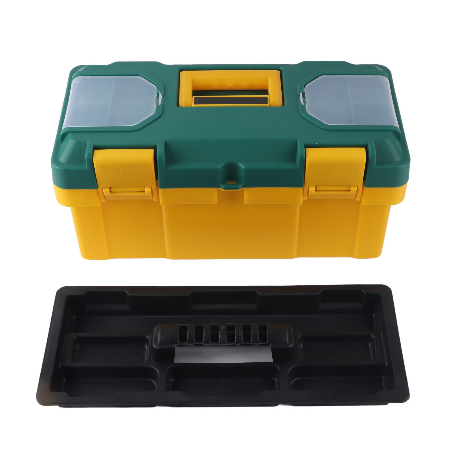 Coffre à outils portable avec plateau amovible et compartiments pour petites pièces, 40x20x19 cm, vert