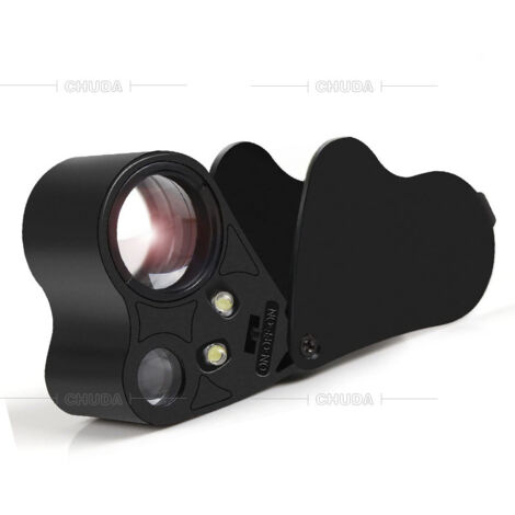 Loupe de bijoutier pliable 30x et 60x, LED, 2 lentilles 22 et 12 mm, boîtier aluminium, sac fourni