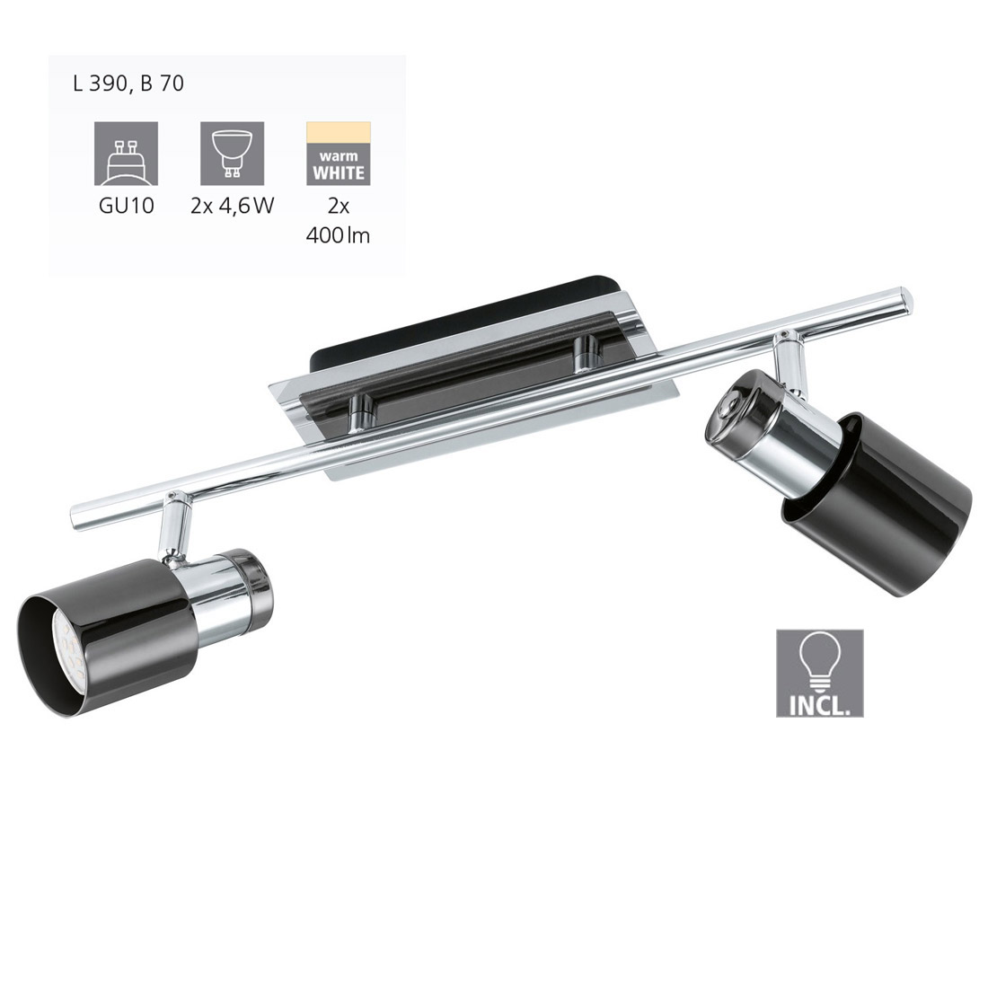 Eglo - 2er Spot Davida 1 Nickel-nero 39 X 7 Cm Gu10, Warmweiß Deckenlampen & Kronleuchter