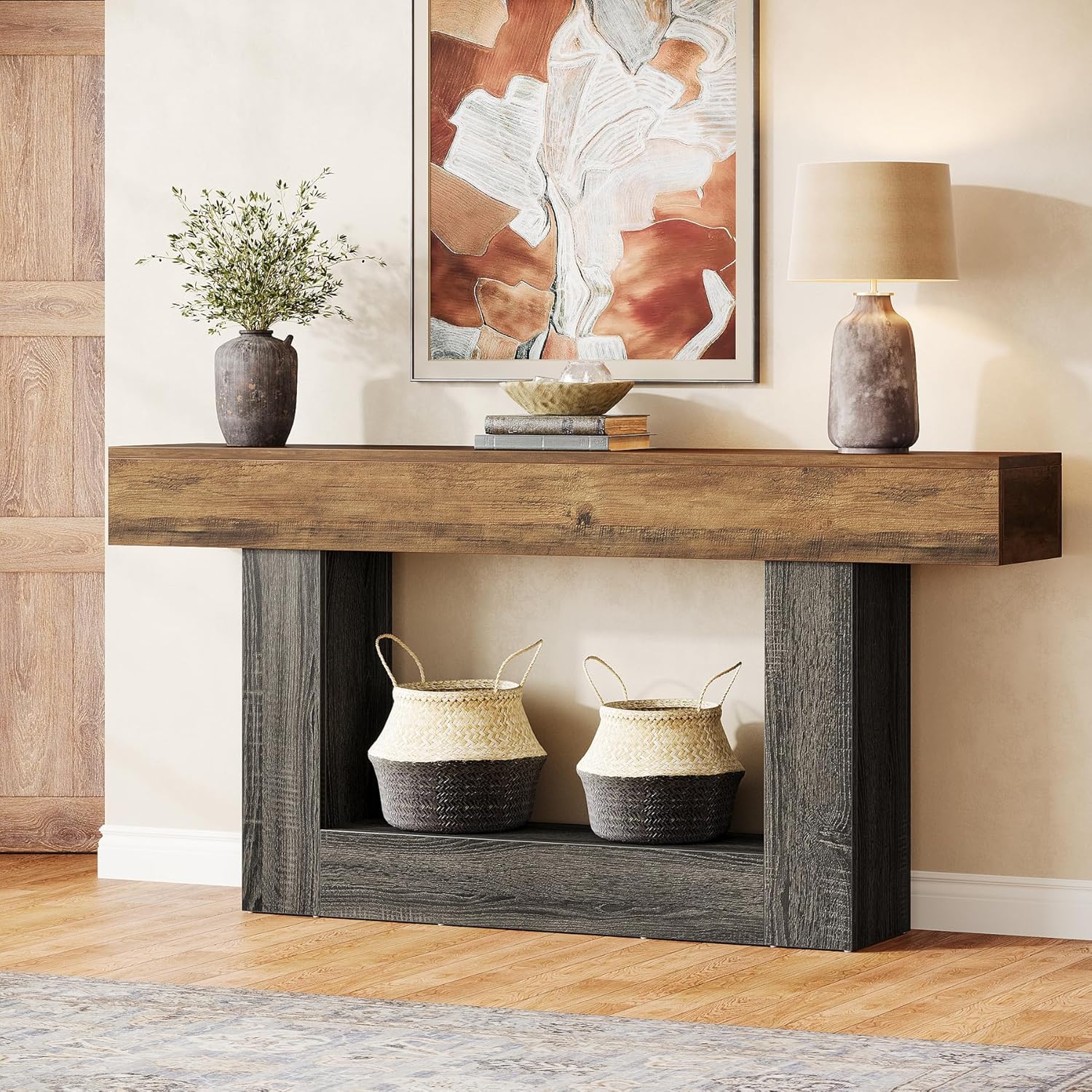 Tribesigns – Table Console 160 Cm En Bois De Ferme – 2 Niveaux Avec