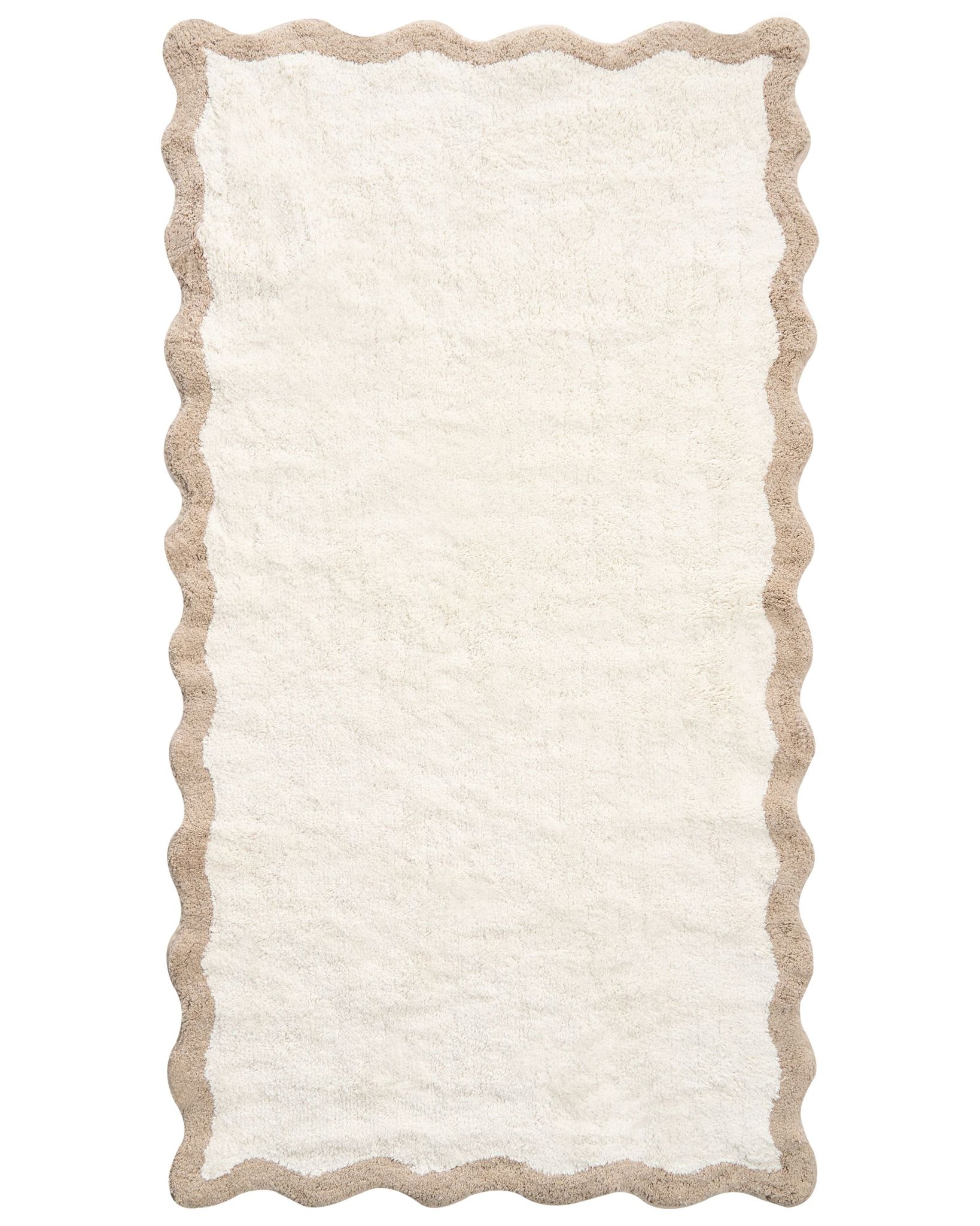 Beliani Bath Mat Beige And Brown Cotton 80 X 150 Cm Rectangular Shape Geometric Pattern Fluffy Bath Rug Bathroom Accessories Modern Design Nangal