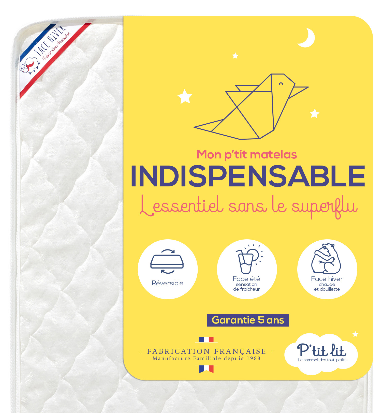 P'Tit Lit - Matelas Bébé Indispensable - 70x140 Cm - Climatisé : 1 Face