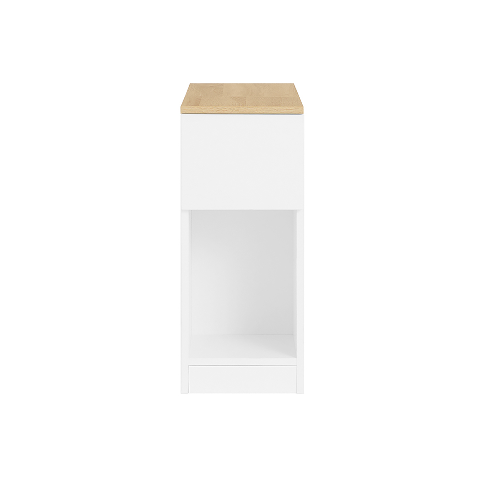 SoBuy FBT162-WN Mesita de noche con estante de almacenamiento y cajones Mesita de noche que ahorra espacio para espacios pequeños Blanco y natural