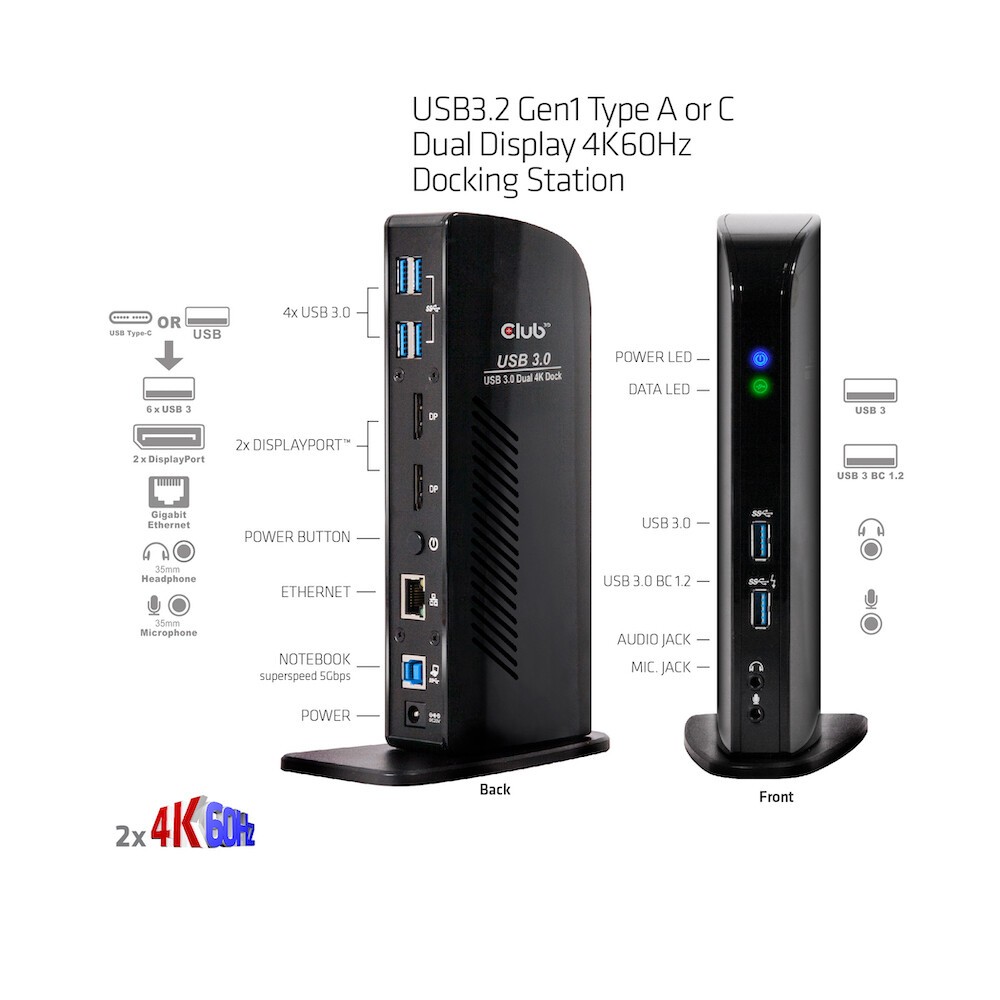 Club-3D Schwarz Club 3D Csv-1460 Dual Display 4K 60Hz Usb 3.2 6-Port Dockingstation - Bild 6