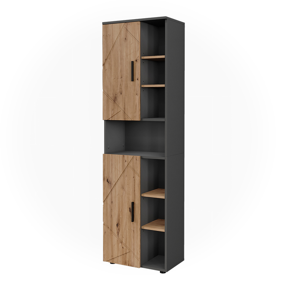 Armoire Haute Irma, Anthracite/chêne De Force Doré, 50x172cm Avec 2 Portes, Vicco