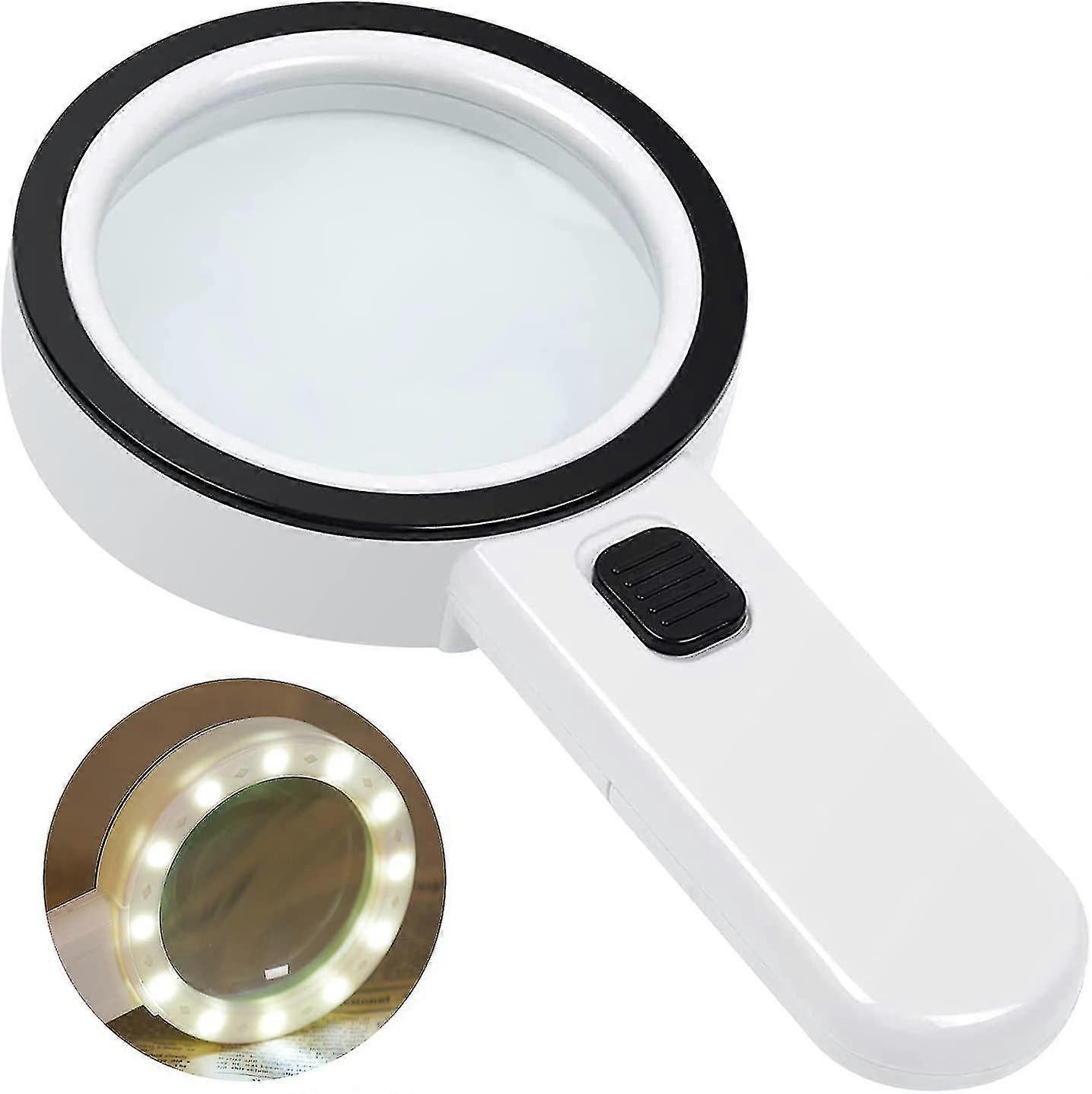 Loupe à main 30x avec éclairage LED, monture ABS antidérapante, 10,5 cm