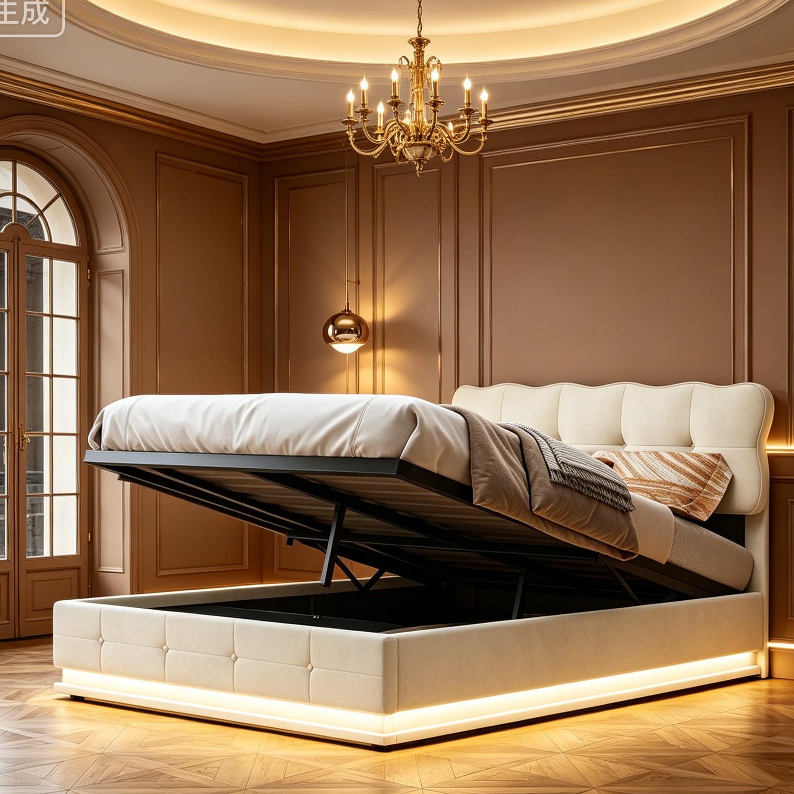Lit Adulte 140x190cm – Lit Double – Tissu Velours – Lit Capitonné