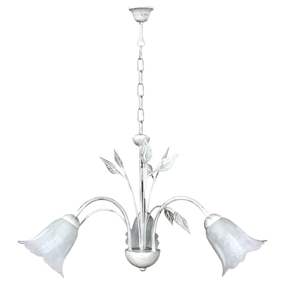 E energy Lampadario 3xe14 Montatura Bianco Argento Vetro Spugnato B...