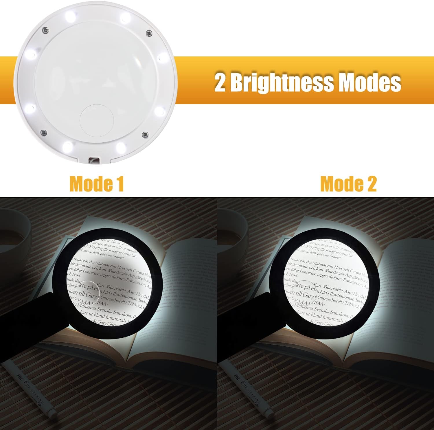 Loupe de table pliable à grossissement x7, 6 LED, support réglable sur 3 articulations, alimentation USB ou piles AAA