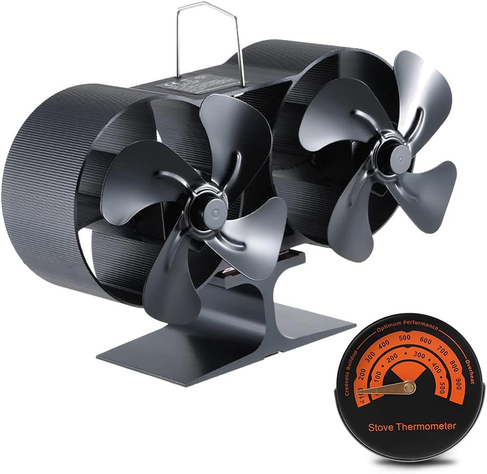 Ventilatore Per Stufa A Legna A 8 Pale, Alimentato A Calore, Doppio Motore, Con Termometro Integrato Per Stufe A Legna/camini, Funzionamento Silenzioso, Distribuzione Efficiente Del Calore