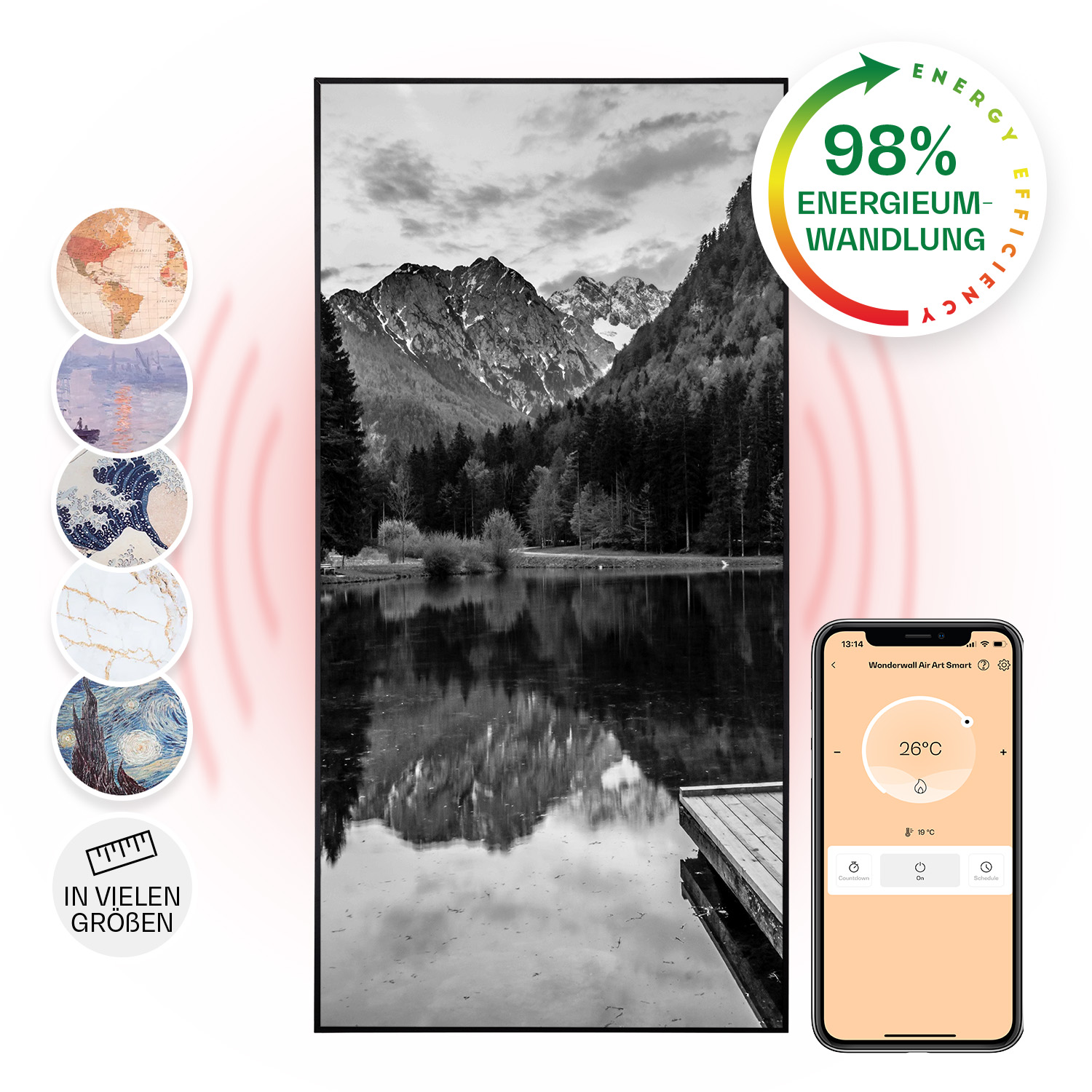 Klarstein - Wonderwall Air Art Smart Infrarotheizung See Schwarz-weiß 60x120cm 700w