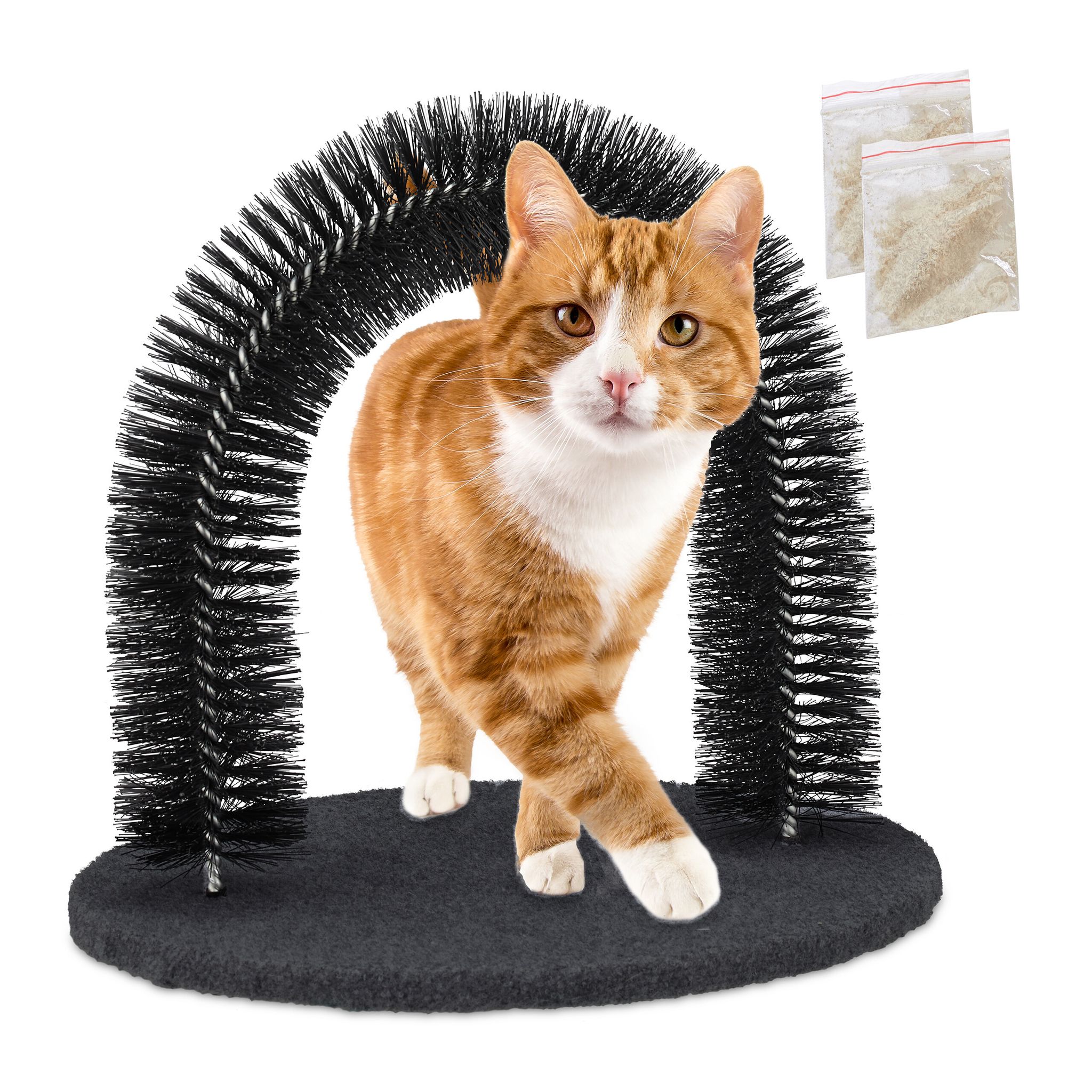 Relaxdays - Grooming Bow For Cats, Round, With Catnip, Hxwxd, 34 X 36 X 28.5 Cm, Fur Care, Scratcher With Bristles, Black