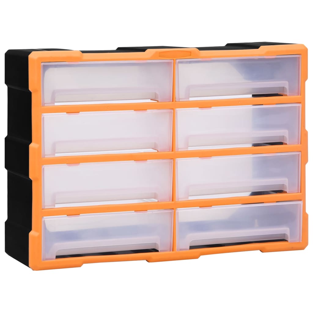 Organisateur d'outils et de vis à 8 tiroirs en PP résistant aux chocs, 52 x 16 x 37 cm, orange et noir