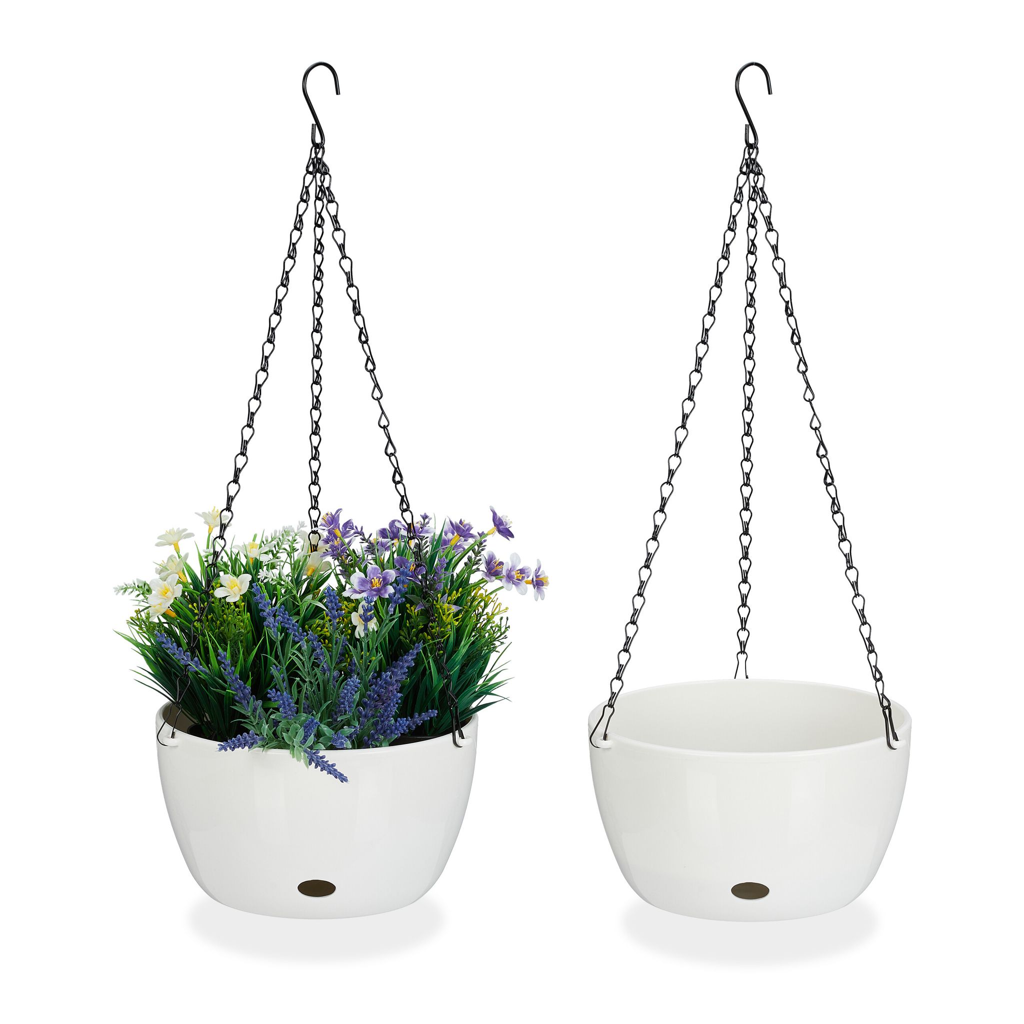 Relaxdays Vasi Da Parete Con Riserva D'Acqua, Set Da 2, Hxd 60 X 24 Cm, Portafiori Sospeso Per Esterni E Interni, Bianco