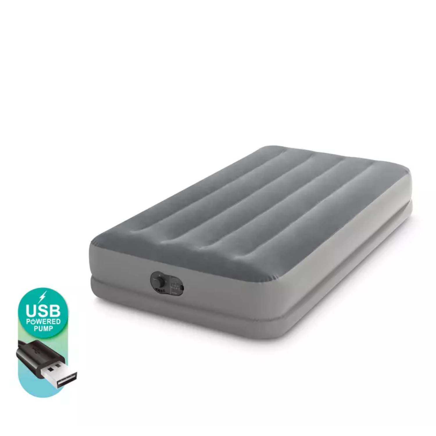 Intex Grau 64112 Twin Dura-Beam Prestige Mid-Rise Luftbett Mit Usb-Pumpe 99X191x30cm