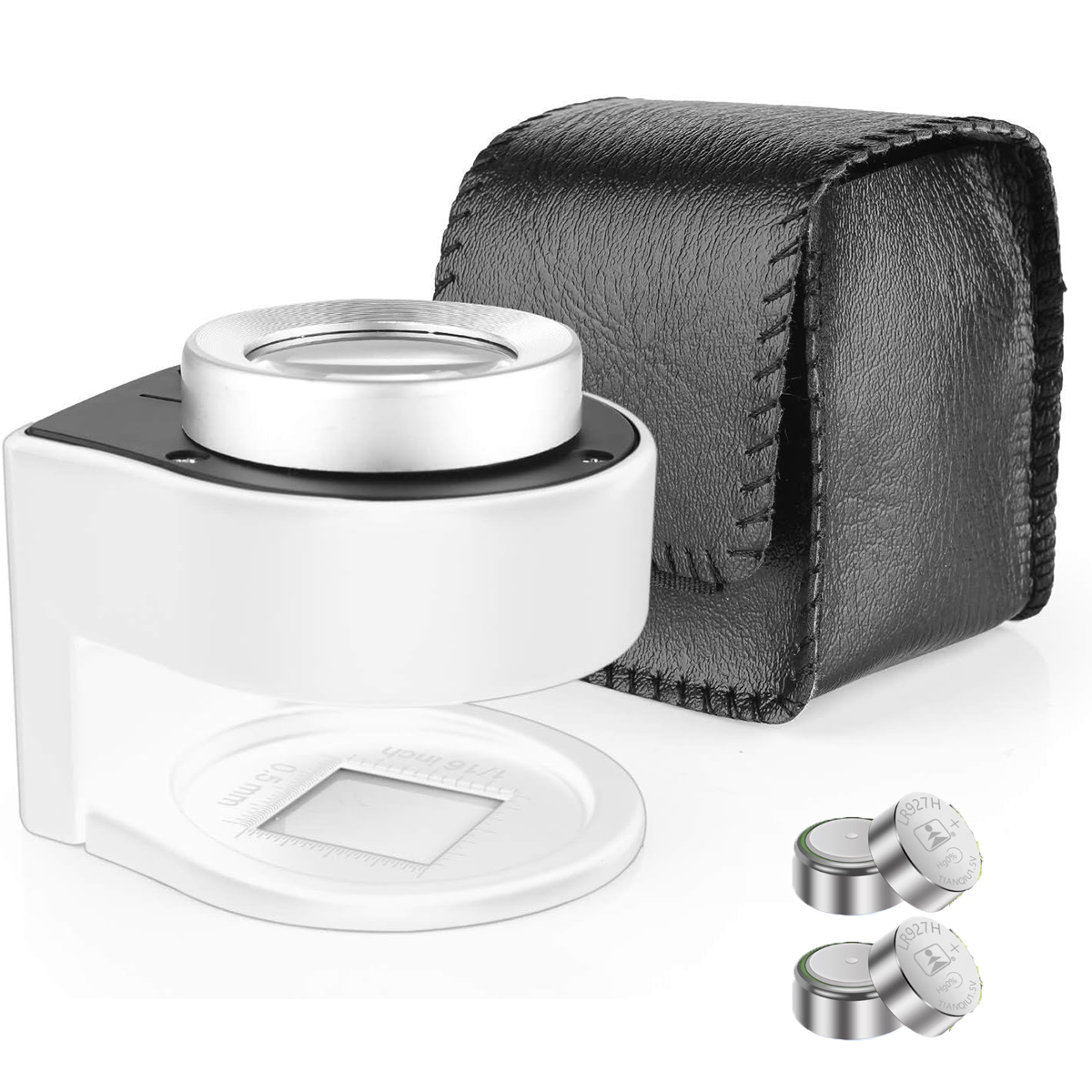 Loupe à main 30x en alliage de zinc, échelle intégrée, 6 LED dont 3 UV, étui similicuir