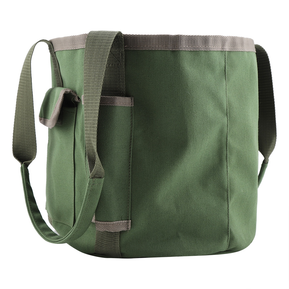 Sac à outils de jardin type seau en toile imperméable, 2 poches latérales, pliable