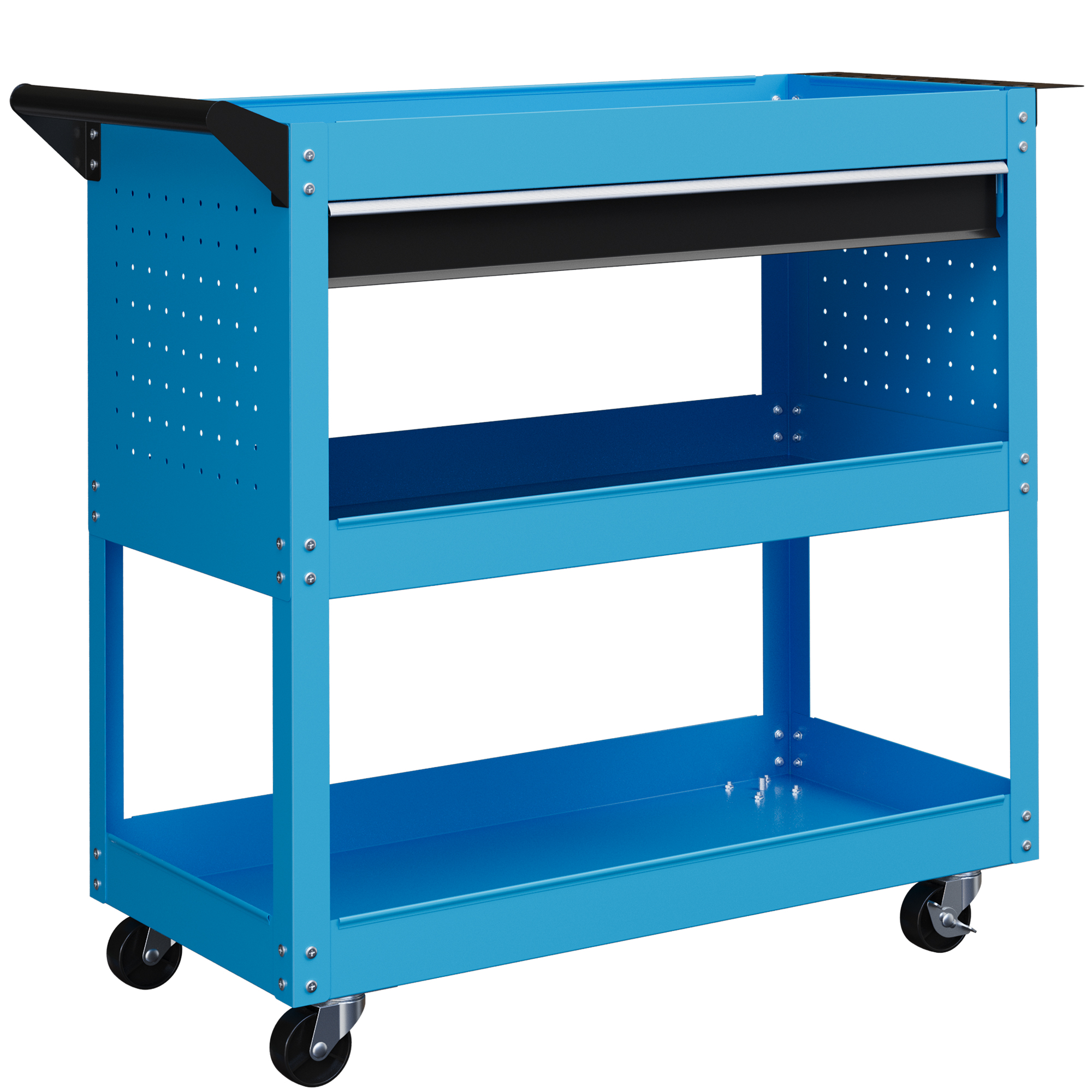 Servante d'atelier 3 étagères avec tiroir et rangement latéral, 82x35x76 cm, bleu
