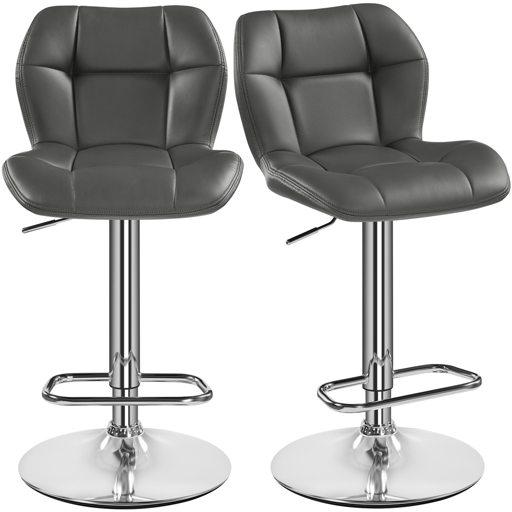 Yaheetech – Lot De 2 Tabourets De Bar Réglables En Hauteur – Similicuir Et Métal – Hauteur D'Assise 62,5-84,5 Cm – Capacité 136 Kg – Gris