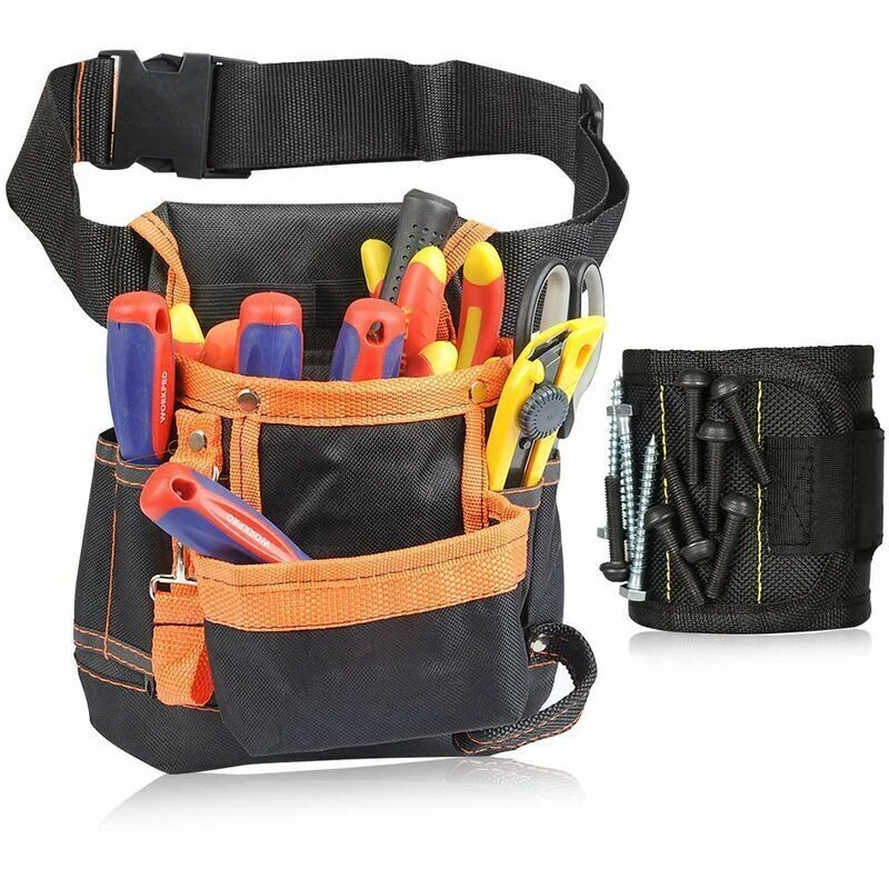 Ceinture porte-outils en nylon 600D, sacoche 26 x 21,5 cm, charge 10 kg, bracelet magnétique 5 aimants
