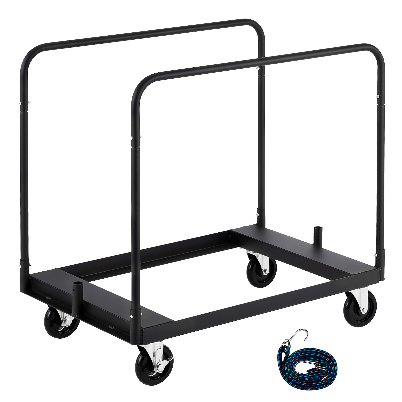 Chariot porte-plaque en acier, charge 816 kg, roulettes pivotantes 12,7 cm, rampes latérales et sangle