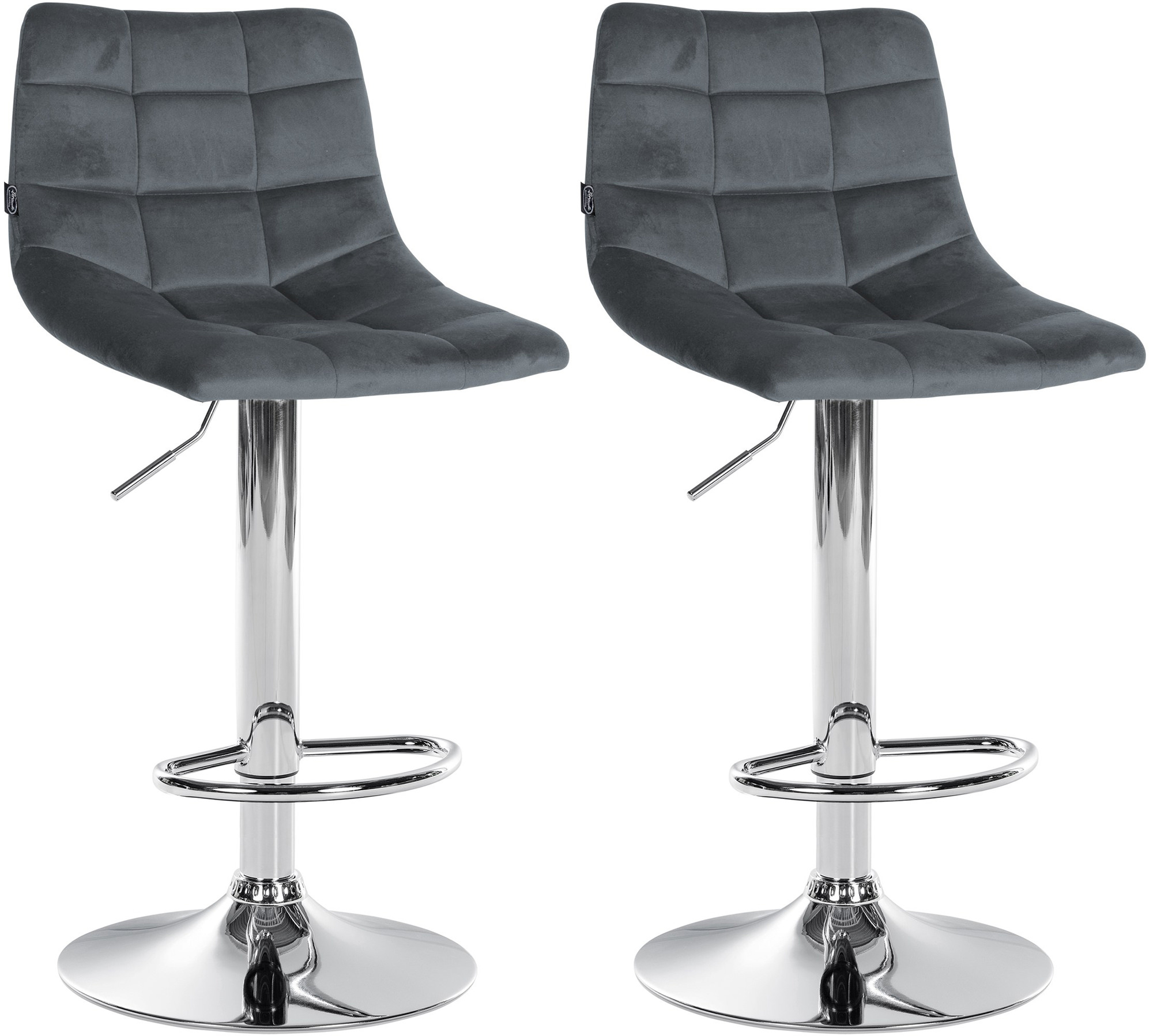 CLP - Lot de 2 tabourets de bar Jerry velours Gris foncé Chrome