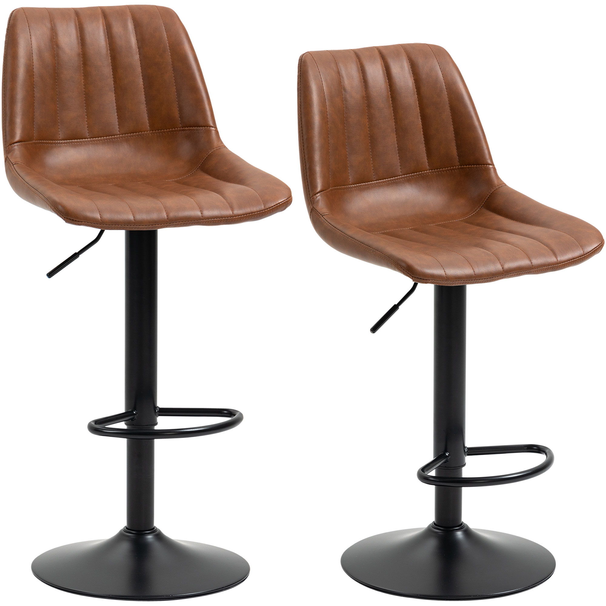 Homcom - Barhocker 2er Set, 360° Drehbar Gepolstert Barstuhl Mit Fußstütze, Lehne, Höhenverstellbar Kunstleder Tresenhocker Für Küche, Wohnzimmer, Esszimmer Braun