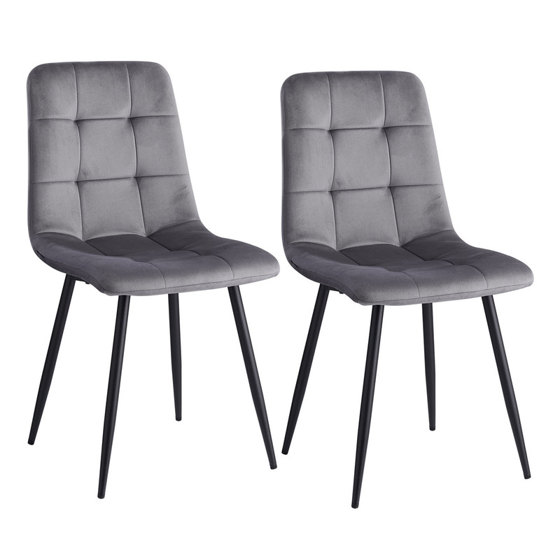 Wokaka Lot De 2 Chaises - Chaises De Salle À Manger - Chaises En Velours Hollandais - Style Vintage - Gris