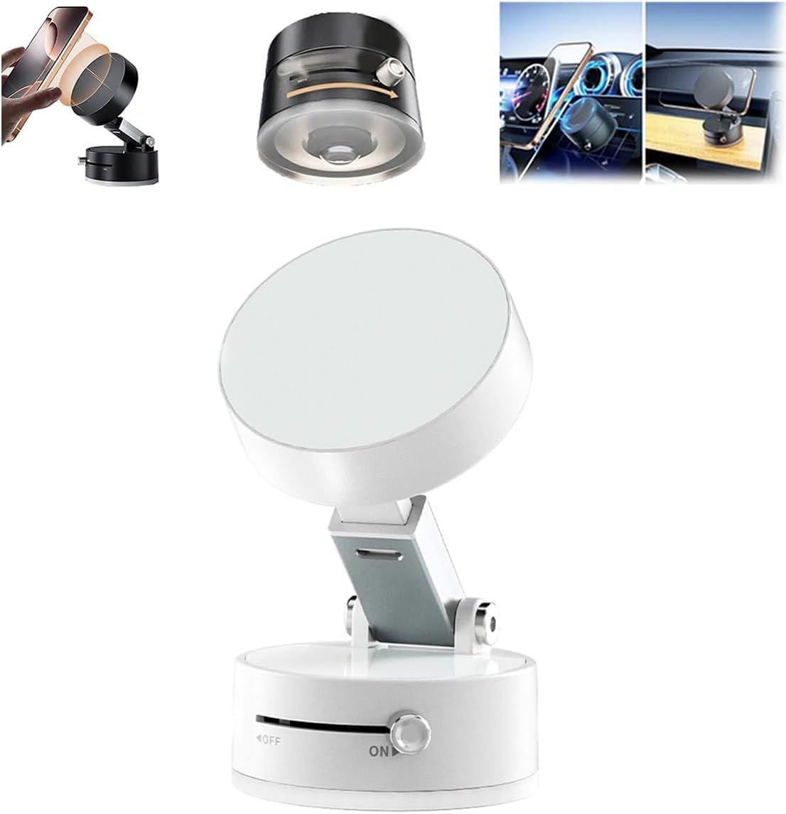 Oem Faltbarer Magnetischer Saugnapf-Handyhalter, 360° Elektrische Saugnapf-Autohalterung, Doppelseitig Drehbarer Halter, Geeignet Für Autos, Spiegel, Fitnessstudios, Küchen, Freihändiger Handyhalter (Weiß