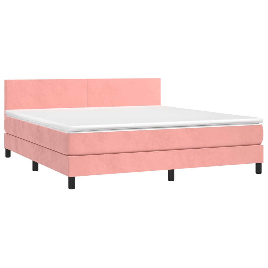 Box Spring Bed With Mattress&led Pink 160x200cm Velvet Vidaxl