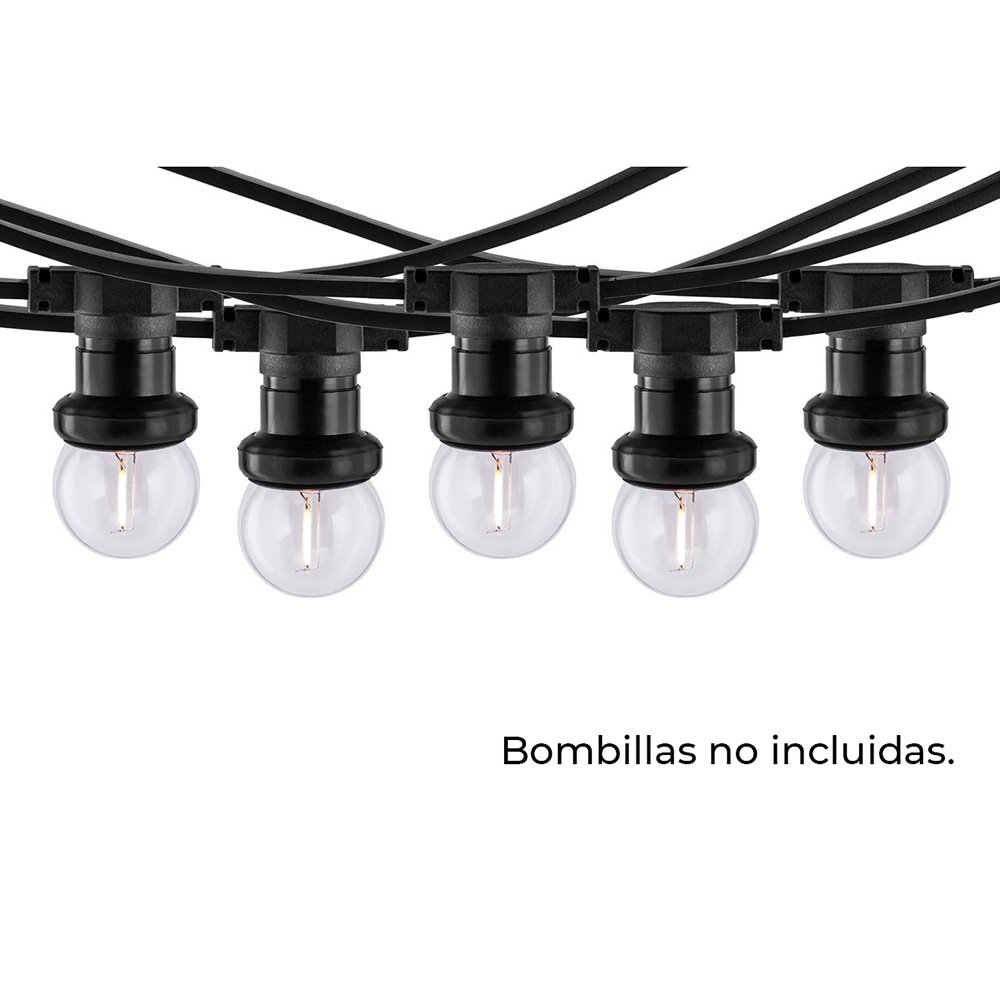 Edm - Ghirlanda Di 20 Portalampade E27 (2000w 230v) Ip44 5,5x11mm (lunghezza 21,5m) Colore Nero