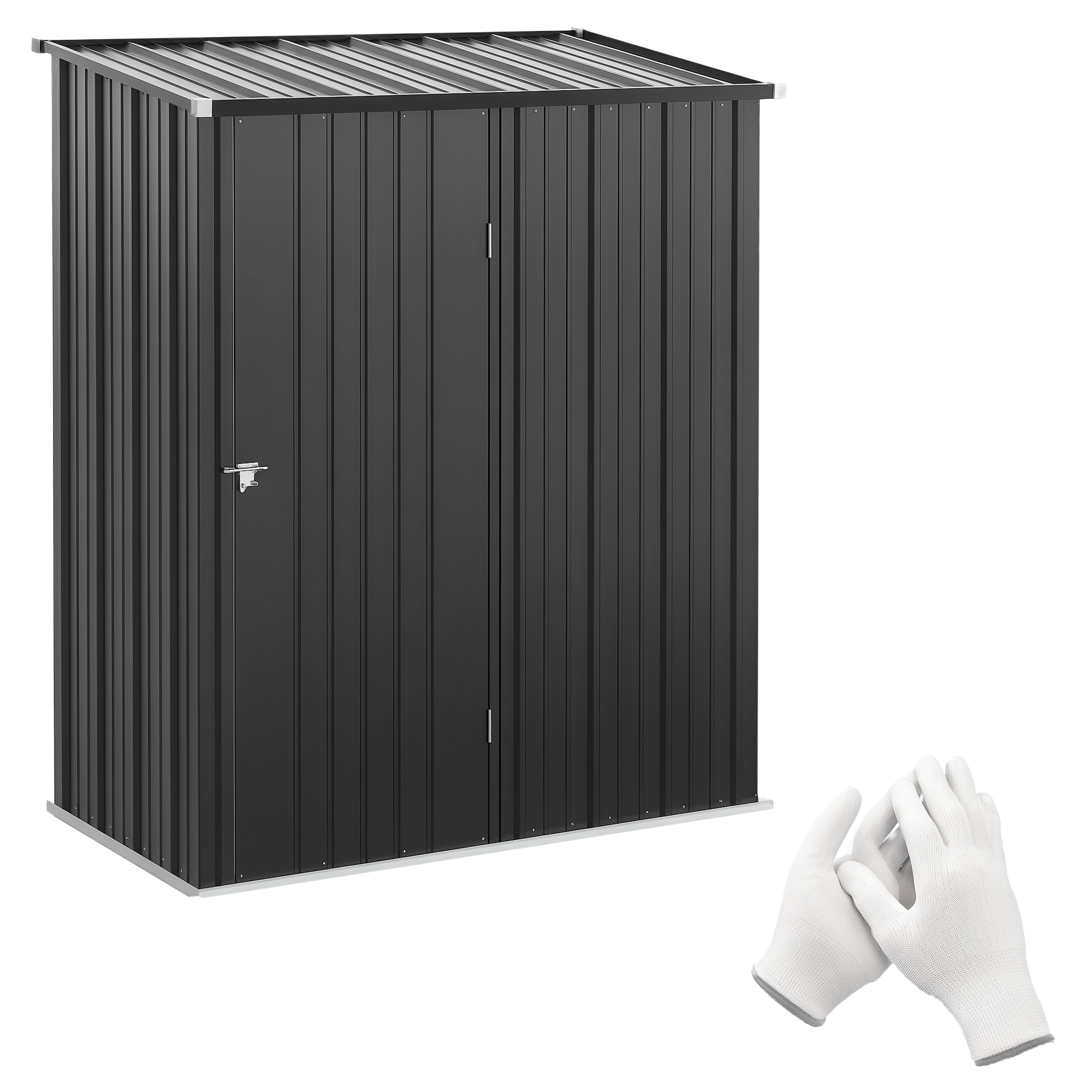 Gerätehaus Mit Pultdach 1,34 M² Gartenhaus Geräteschuppen Abschließbarer Geräteschrank Verzinkter Stahl Schwarz 161,5 X 94,5 X 196 Cm - Outsunny