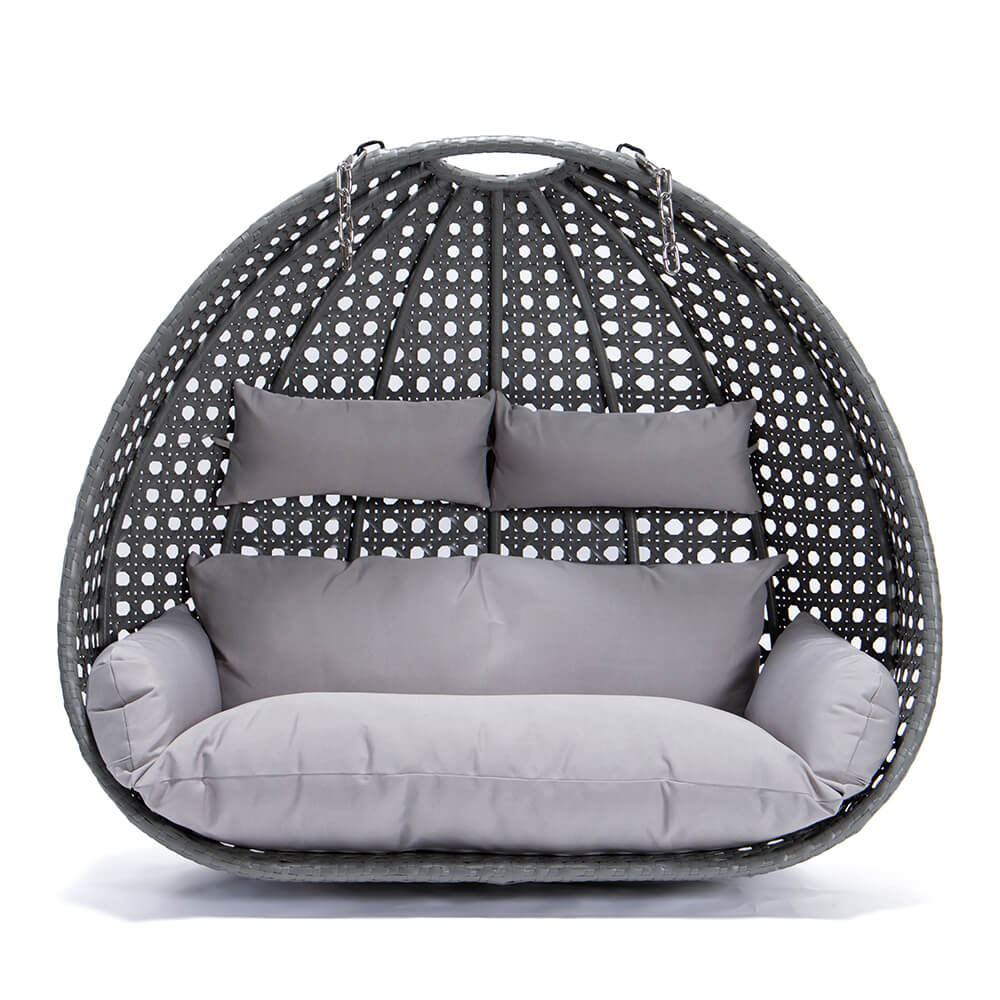 Home Deluxe - Fauteuil Suspendu En Poly Rotin Twin Couleur : Gris, Équipement : Panier Et Coussin