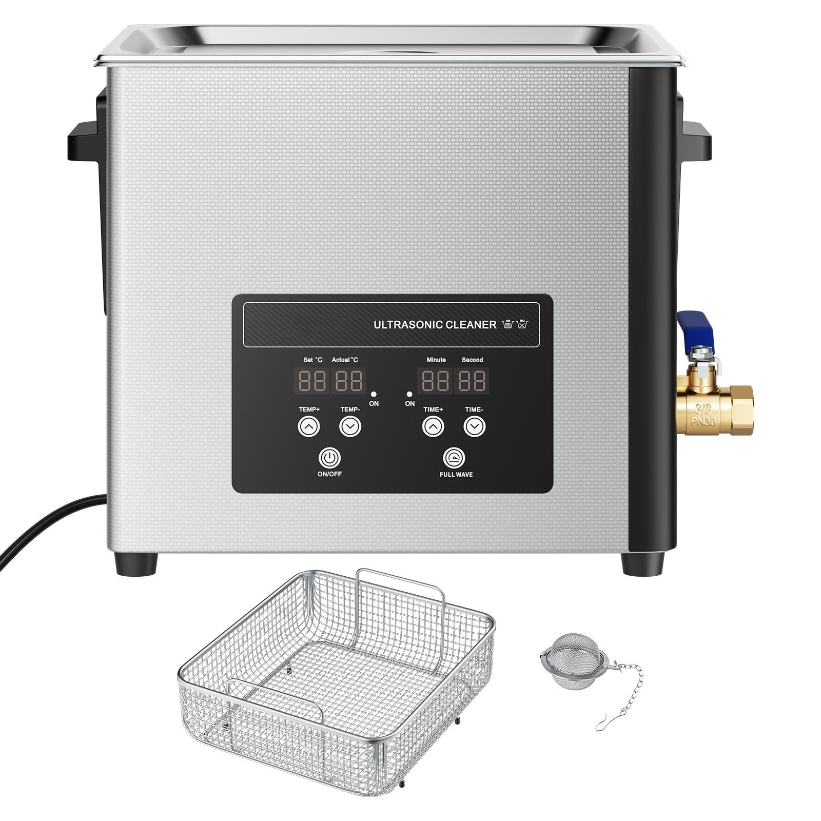 Nettoyeur ultrasonore 15 L à ultrasons 40 kHz en acier inoxydable, panier et cuve inclus, 240 W