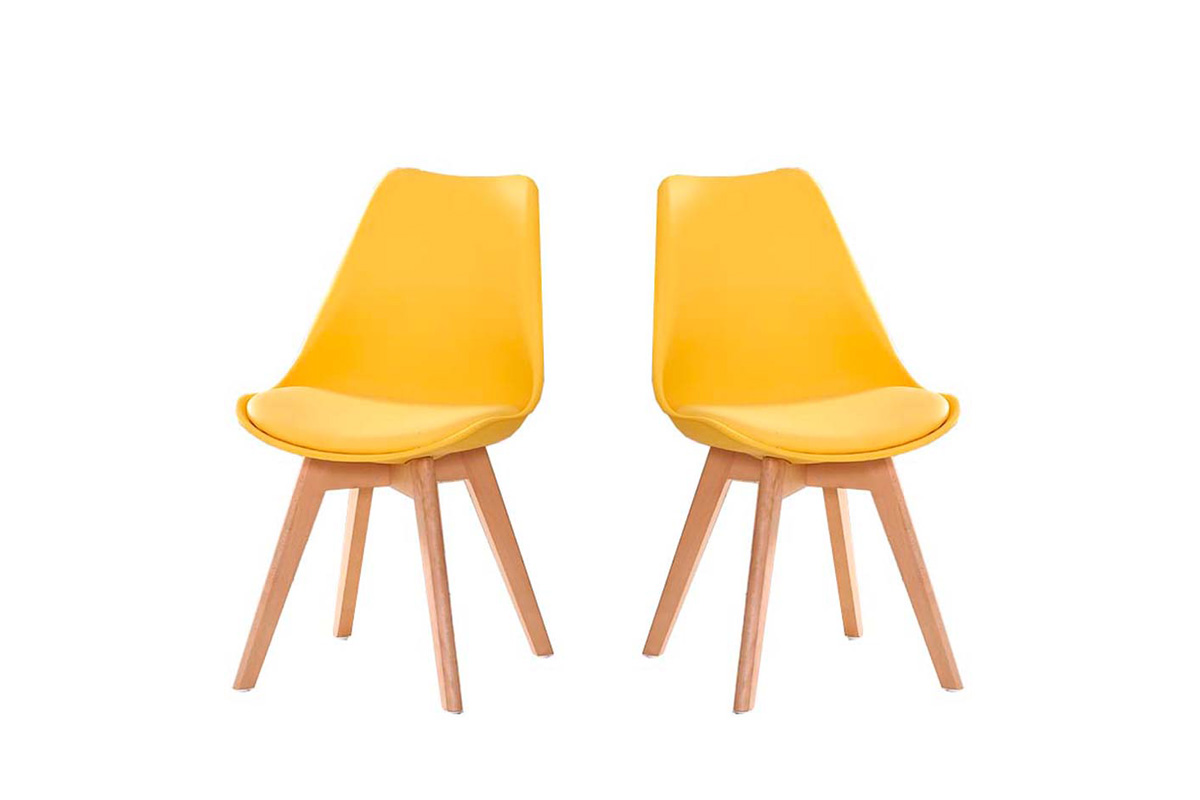 Hobag – Lot De 2 Chaises Scandinaves Jaunes – Structure En Hêtre