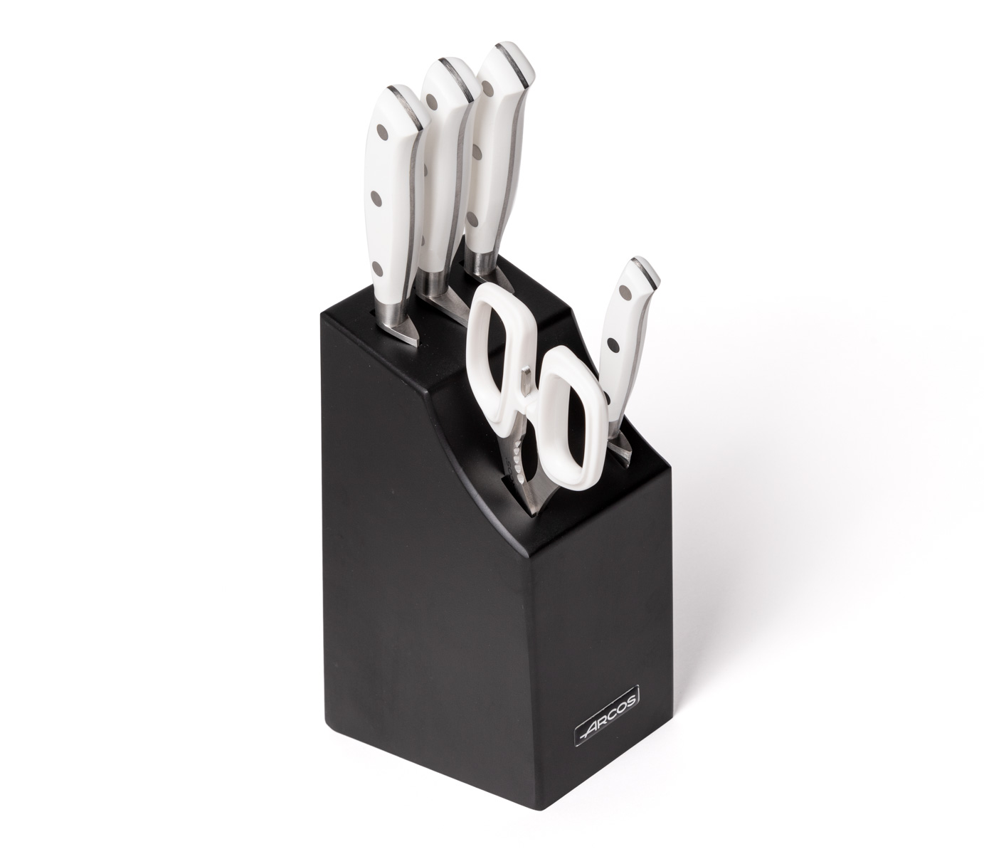 Arcos Messer- Und Scherenblock Riviera Blanc 234524 Aus Nitrumstahl, Mit 5-Teiligem Polyoxymethylenblock Mango Mit Geschenkbox
