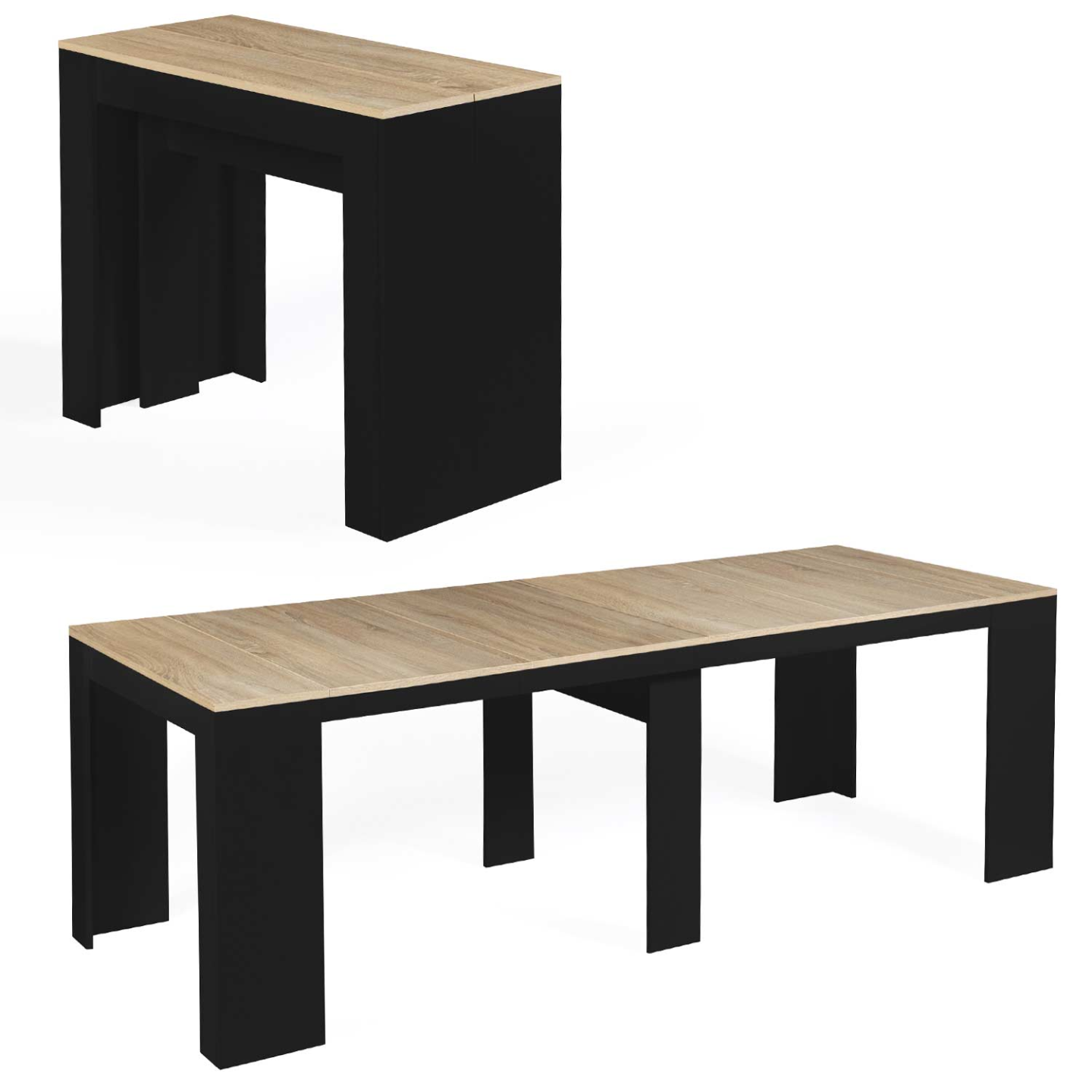 Idmarket - Table Console Extensible Orlando 10 Personnes 235 Cm Bois Noir Et Façon Hêtre