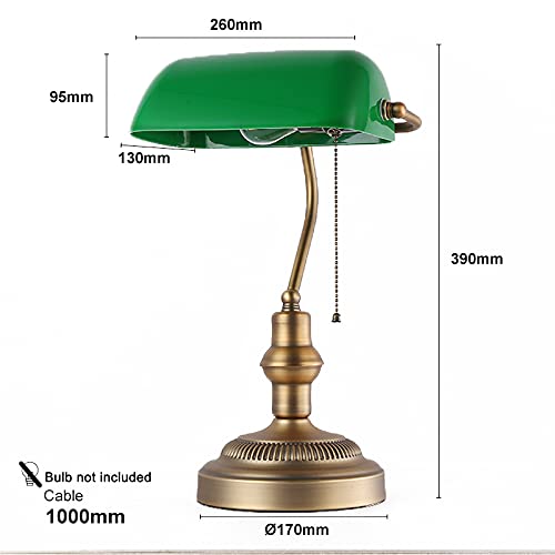 Aougo – Lampe À Poser Vintage Rétro En Laiton Et Verre Vert – Culot E27
